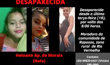 Família da cidade de Rio Vermelho procura adolescente, que encontra-se  desaparecida desde manhã desta terça-feira (19)