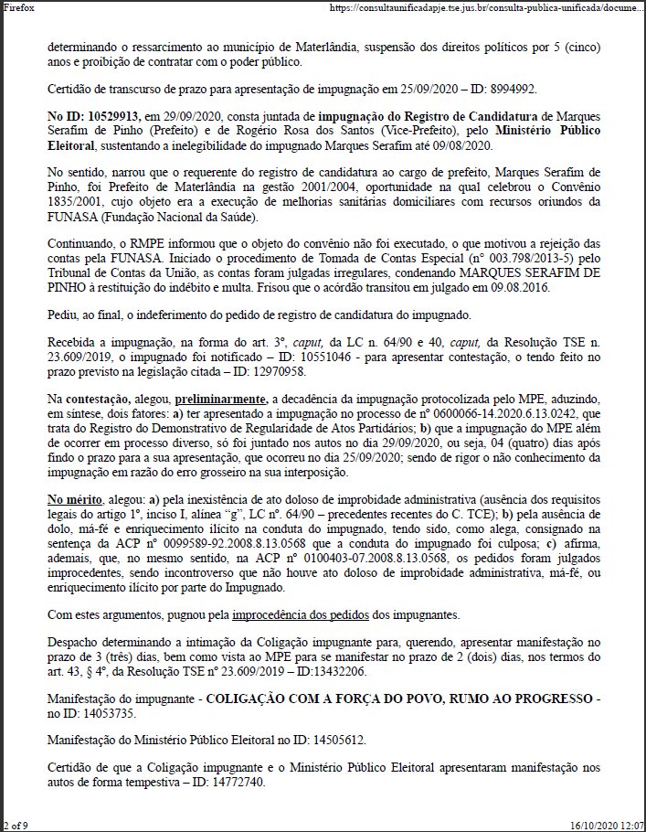 Candidato a prefeito tem candidatura impugnada em Materlândia / MG