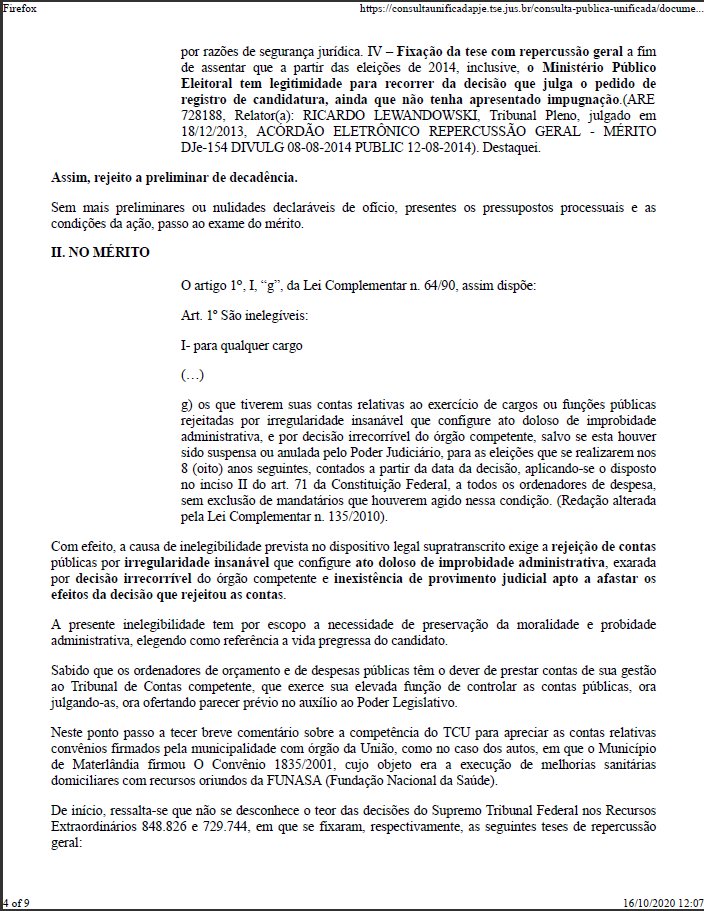Candidato a prefeito tem candidatura impugnada em Materlândia / MG