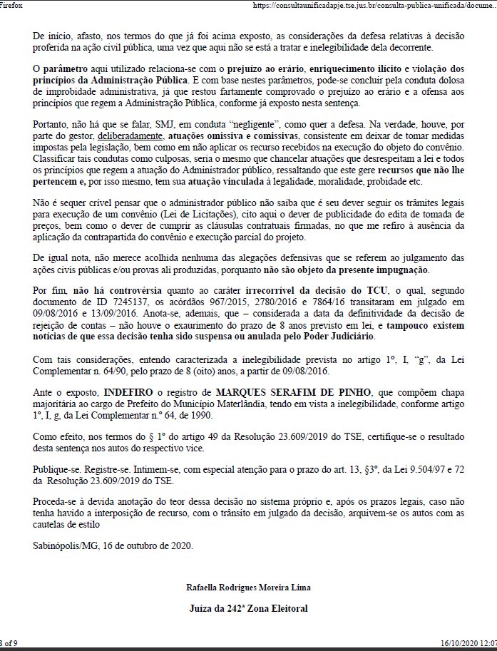 Candidato a prefeito tem candidatura impugnada em Materlândia / MG