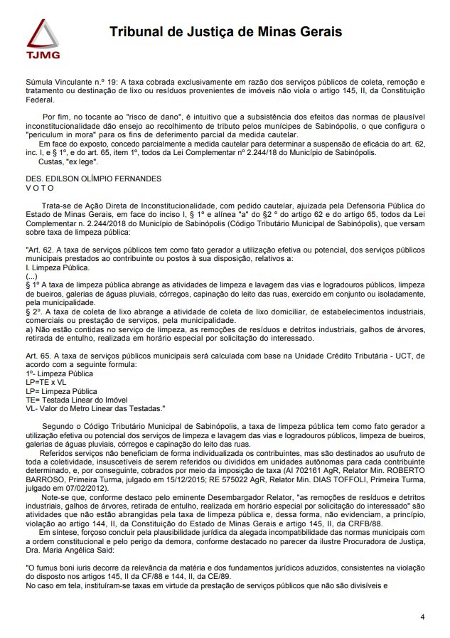 Defensoria Pública obtém a suspensão da cobrança de taxas de limpeza pública do Município de Sabinópolis