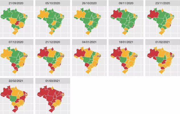 Mapas mostram evolução da ocupação de leitos de UTI e gravidade do momento