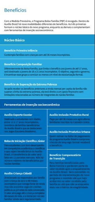 Auxílio Brasil vai reunir seis benefícios sociais