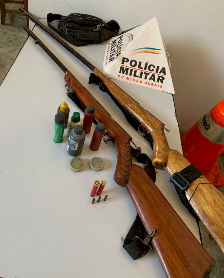 PM de Coluna prende homem com passagem por tentativa de homicídio e apreende de 02 armas de fogo e munições