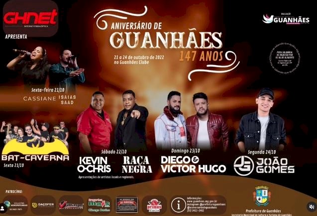 ANIVERSÁRIO DE GUANHÃES: Confira informações atualizadas sobre o evento