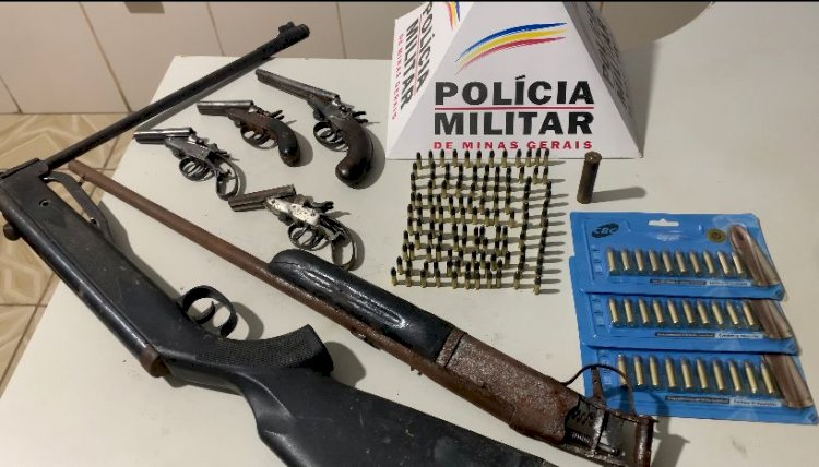 OPERAÇÃO REALIZADA PELO 65º BPM/MG, NA CIDADE DE VIRGINÓPOLIS, TERMINA COM A APREENSÃO DE 06 ARMAS DE FOGO, 160 MUNIÇÕES E PRISÃO 02 HOMENS EM FLAGRANTE.