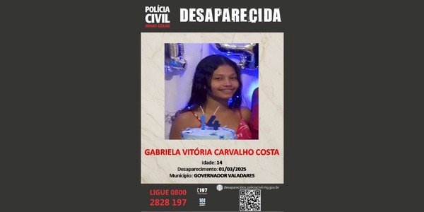 Polícia procura por adolescente de 14 anos que desapareceu após sair para levar o lixo, em Governador Valadares