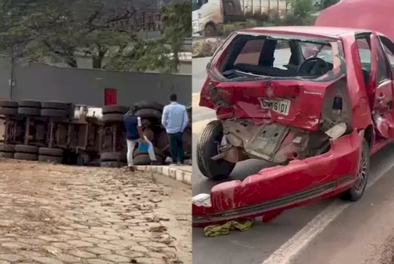 Acidente no Anel Rodoviário de BH: homem se joga de carro para escapar de carreta descontrolada